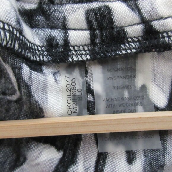 CALVIN KLEIN Faux Wrap Front Top Size M Black Print V-Neck 3/4 Sleeves Stretch - Picture 5 of 7